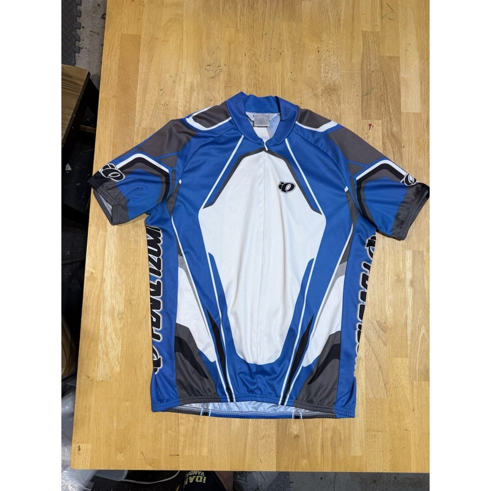 Pearl Izumi Cycling Jersey Men Large Blue White Full Zip Short Sleeve Bike